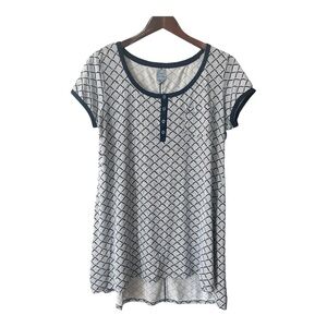 Jane and Bleecker White & Navy Diamond/Stripe Print Night Gown Size S Women